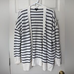 TALBOTS Women’s Cardigan Size Large Cream & Black Classic Striped Excellent Cond